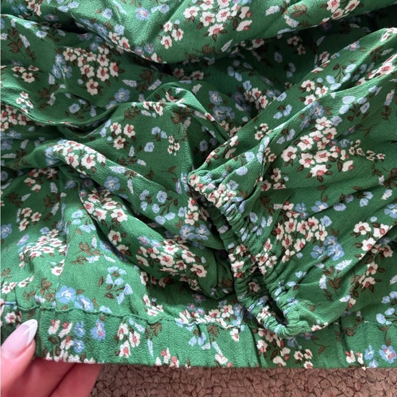 LOFT Green and White Puff Sleeve Wrap Crop Blouse - Picture 4 of 6